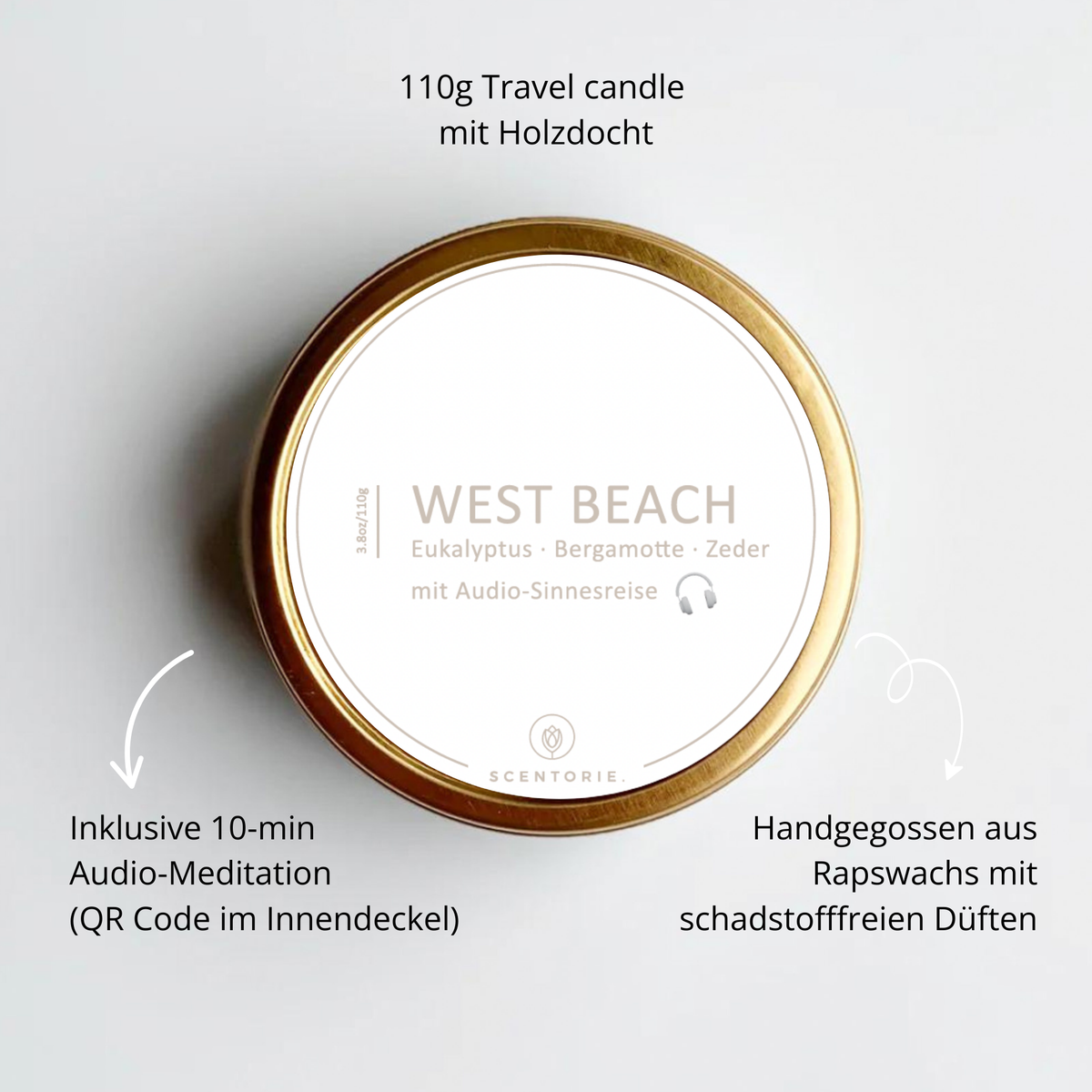 WEST BEACH (110g Duftkerze mit Holzdocht)